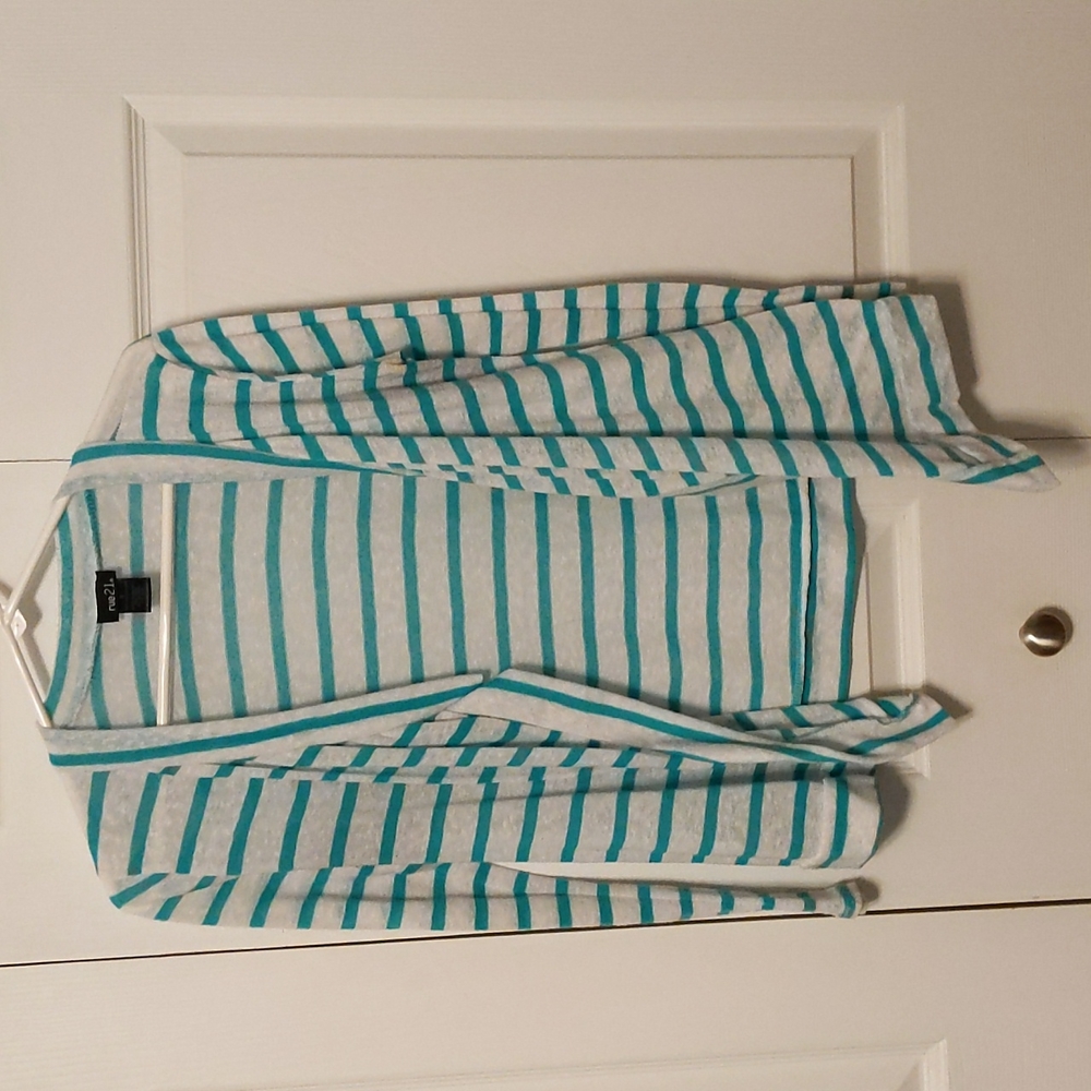 Rue 21 white and teal cardigan